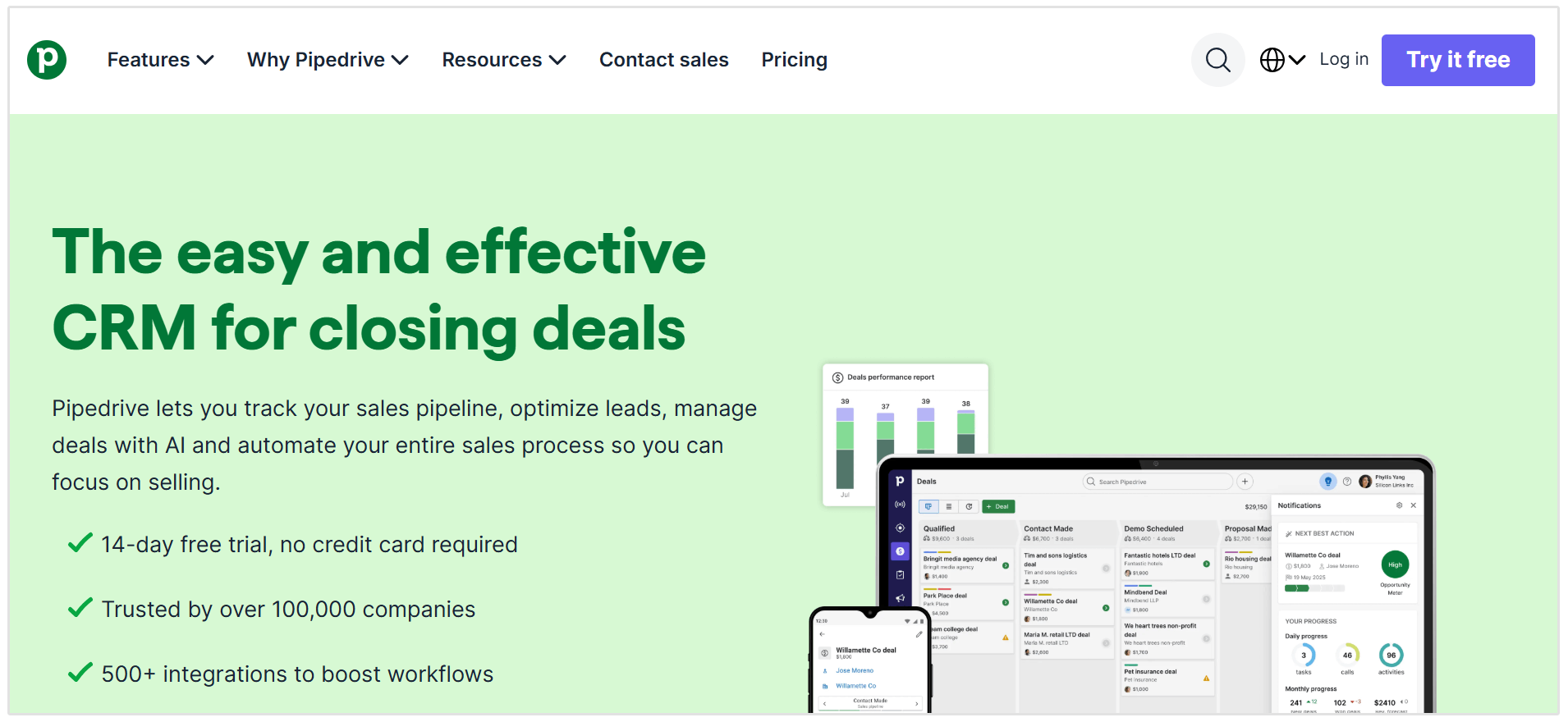 Pipedrive homepage